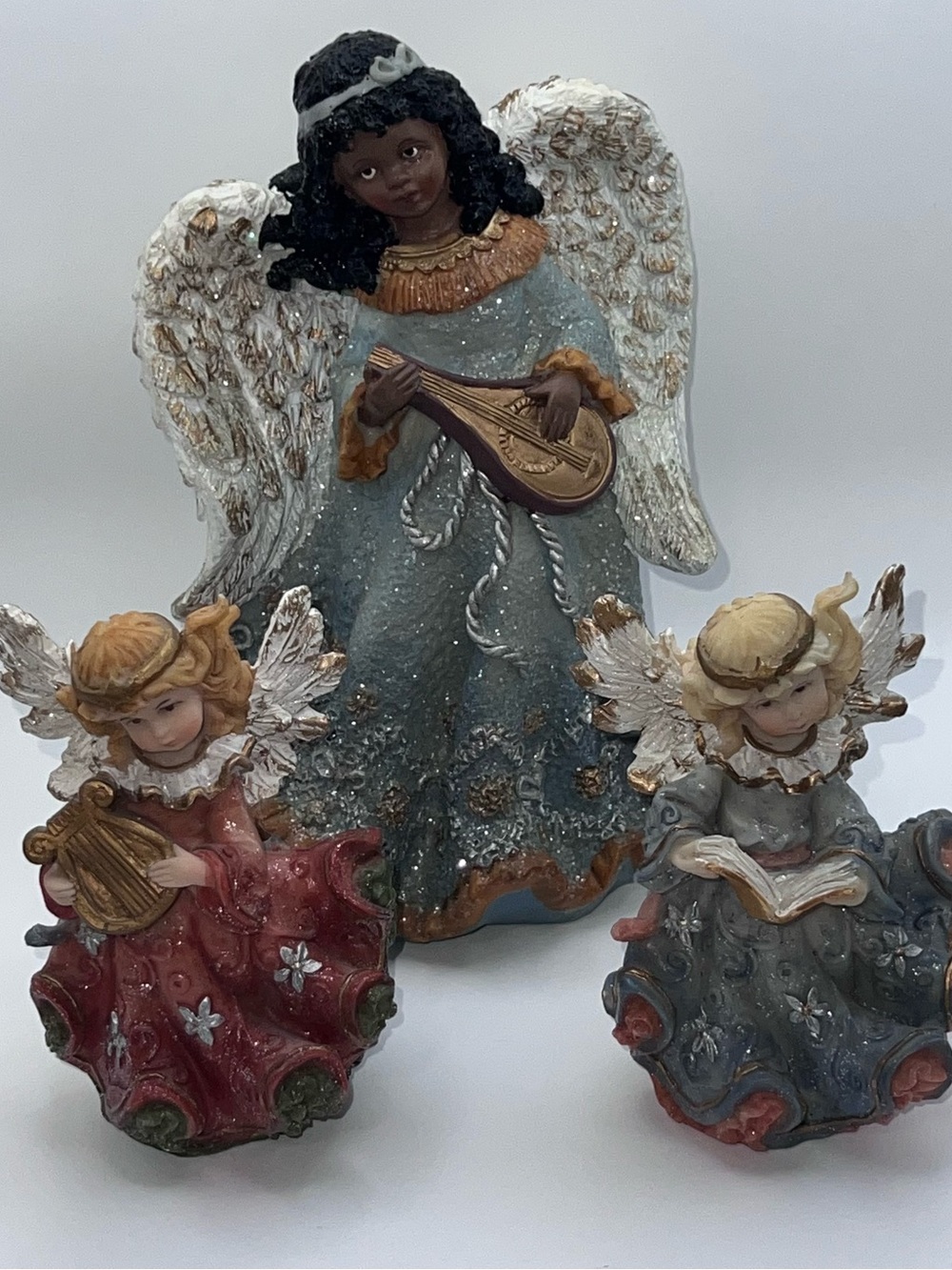 Holiday Angel Figurine Set - Multi-Color Decorative Angels